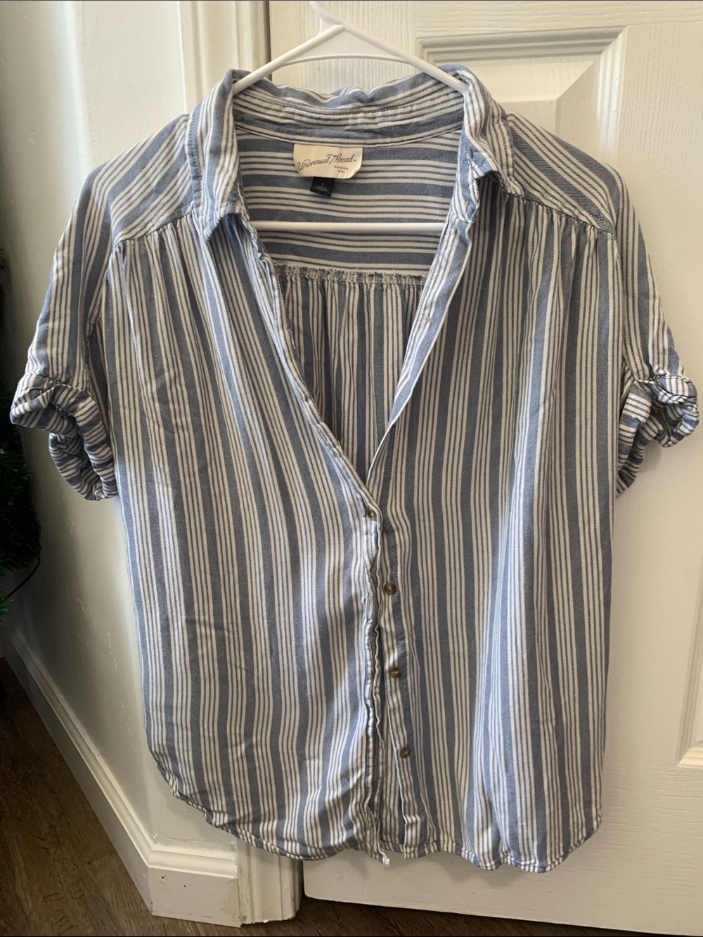 Blue and white stripped button down